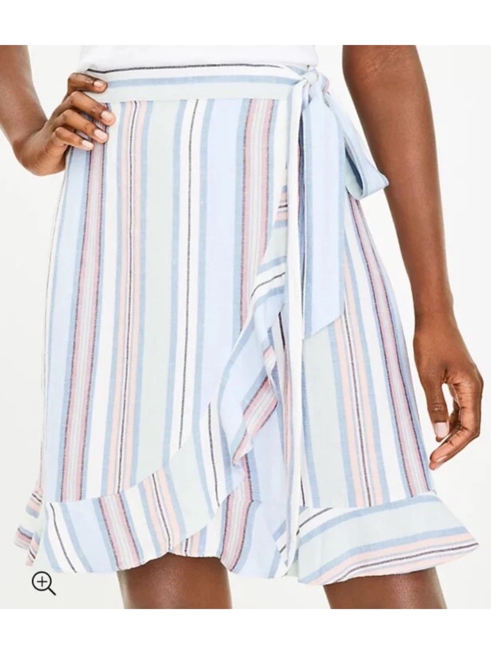 LOFT Pastel Striped Wrap Skirt in Light Blue and Pink linen blend Size 6